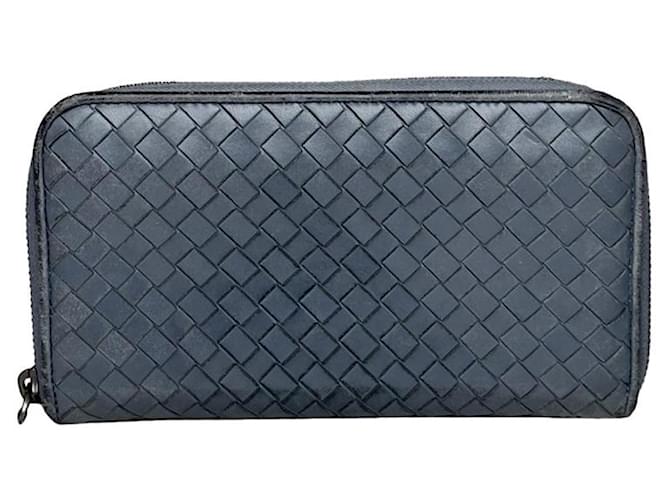 Portafoglio in pelle blu navy Intrecciato di Bottega Veneta