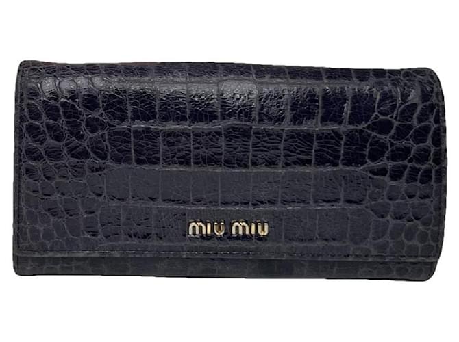 Portafoglio in pelle verniciata blu navy Miu Miu