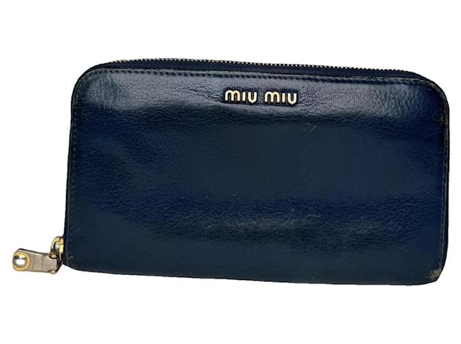 Portafoglio in pelle navy Miu Miu Blu navy