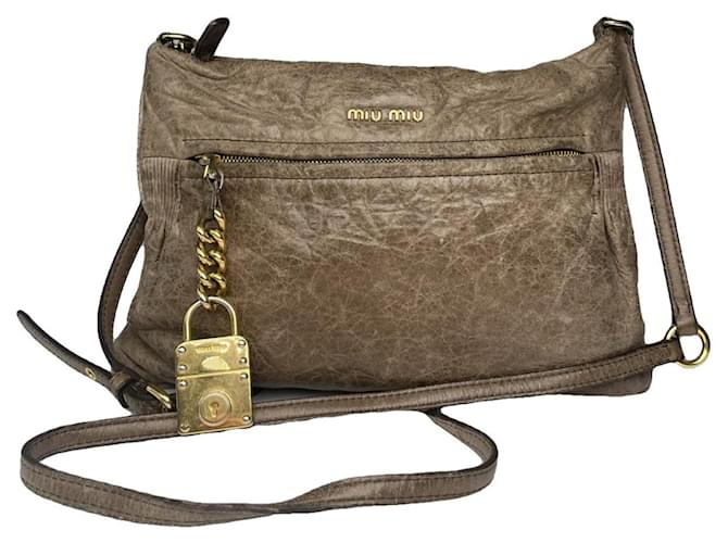 Borsa a mano in pelle marrone Miu Miu Bow