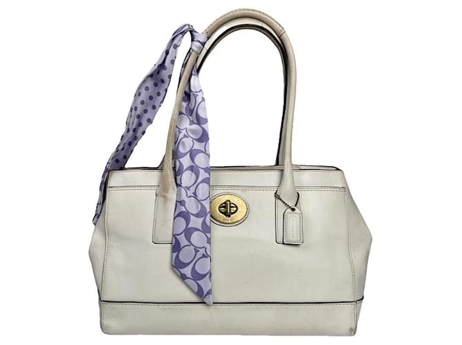 Borsa in pelle bianca Coach Crossgrain Kitt Carry All Bianco