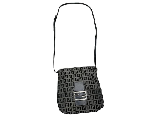 Borsa a mano in cotone nero Fendi Baguette