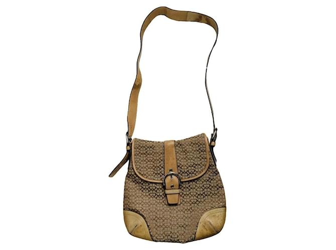 Borsa a mano in cotone beige Coach Signature Sufflette