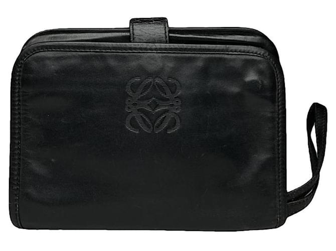 Clutch in pelle verniciata nera Loewe Barcelona Nero
