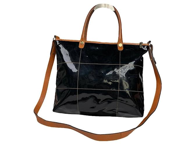 Borsa a mano in pelle verniciata nera Wanda di Salvatore Ferragamo Nero