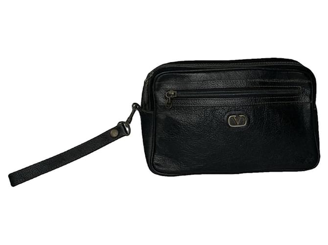 Clutch in pelle nera VLogo Valentino Garavani Nero