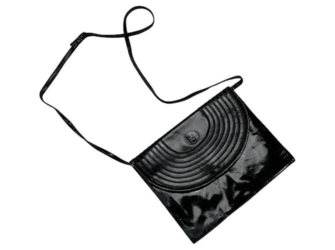 Borsa a mano Fendi Baguette in pelle verniciata nera Nero