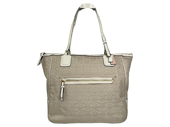 Borsa a mano in cotone bianco Sufflette Signature di Coach