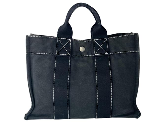 Borsa a mano in cotone blu navy Hermès