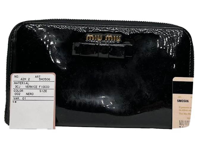Portafoglio in pelle verniciata nera Miu Miu Nero