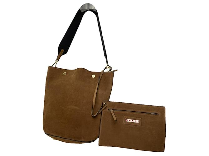 Borsa a mano in pelle marrone Marni