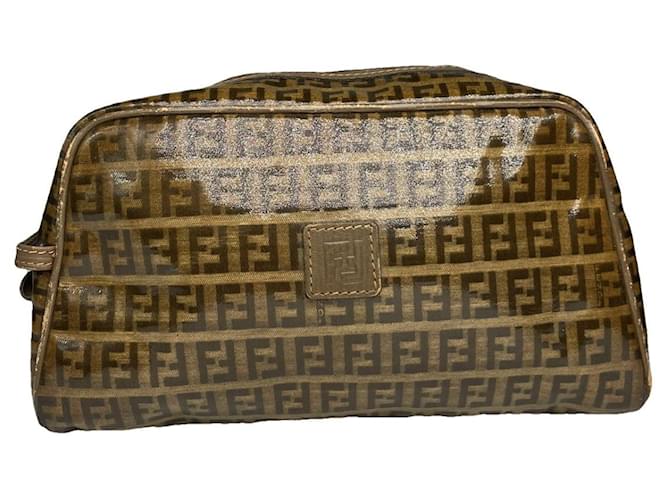 Borsa a mano in pelle verniciata dorata Fendi FF D'oro