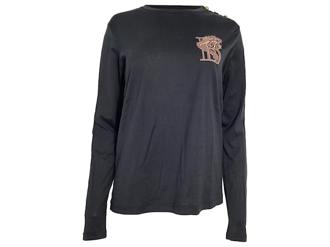 T-shirt a maniche lunghe ricamato Balmain in cotone nero