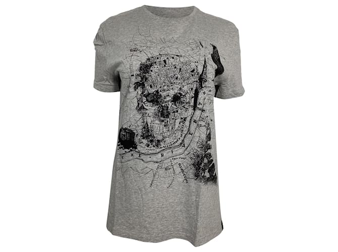 T-shirt in cotone grigio con stampa teschio Alexander Mcqueen