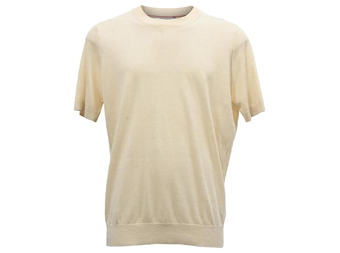 T-shirt in jersey Brunello Cucinelli in lino beige e misto cotone
