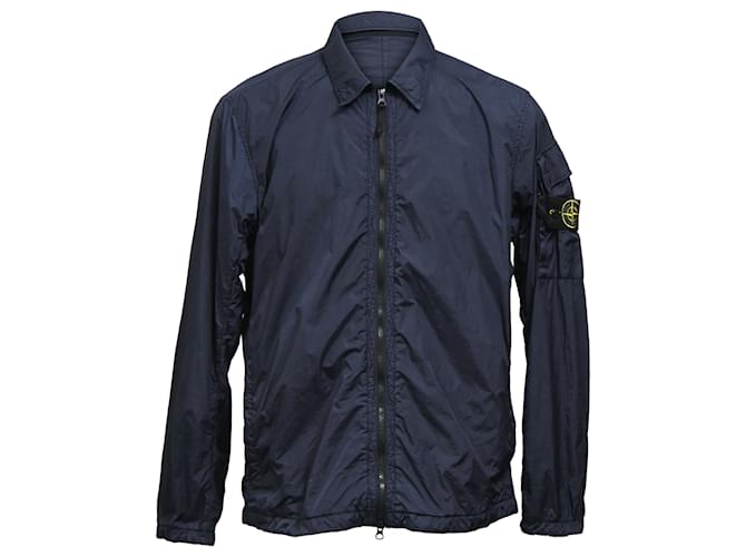 Camicia con zip Stone Island in nylon blu navy