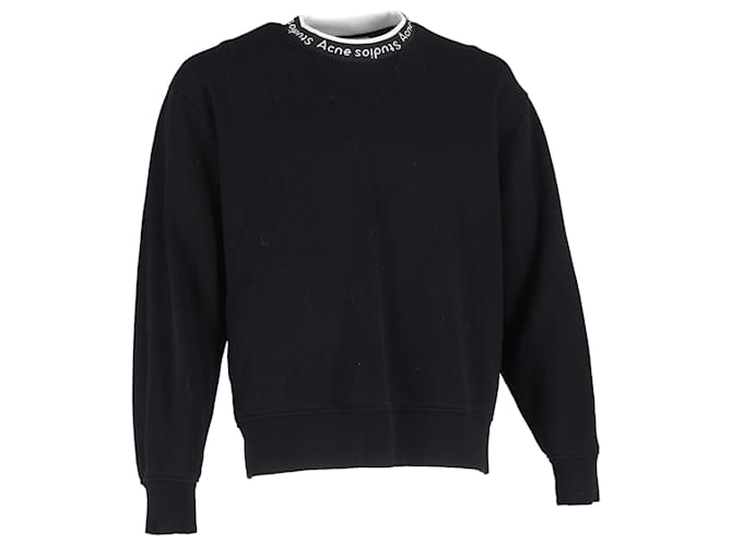 Felpa in jersey nero in cotone con logo Acne Studios, colletto a coste e vestibilità oversize