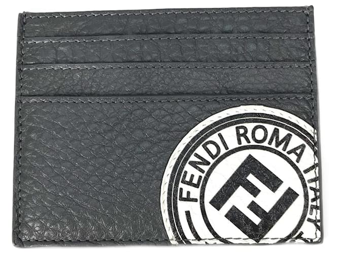 Portacarte in pelle grigia Fendi Marrone
