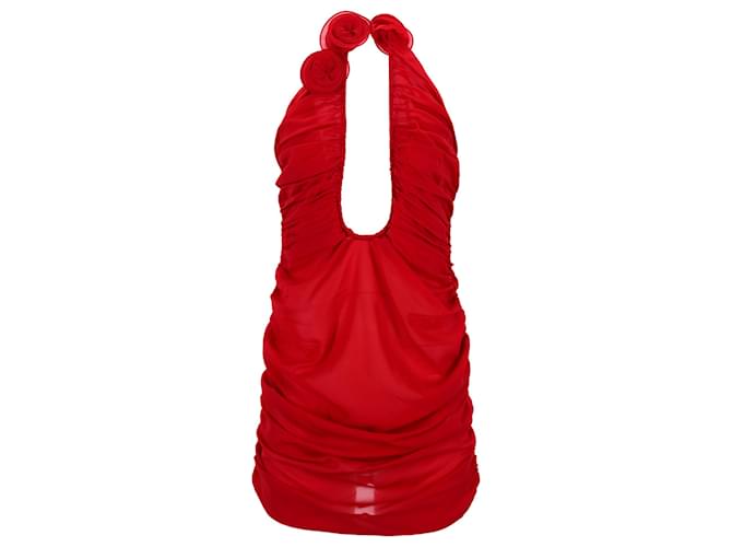 Abito mini senza spalline in seta rossa con applicazioni ritagliate di Magda Butrym Rosso