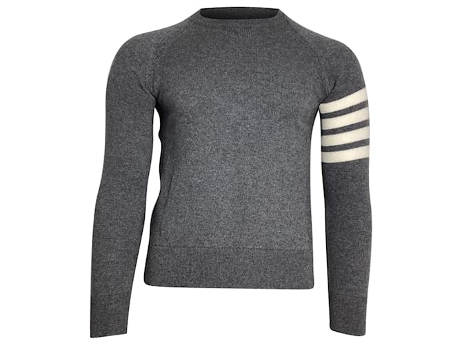 Felpa girocollo 4-Bar Thom Browne in cashmere grigio