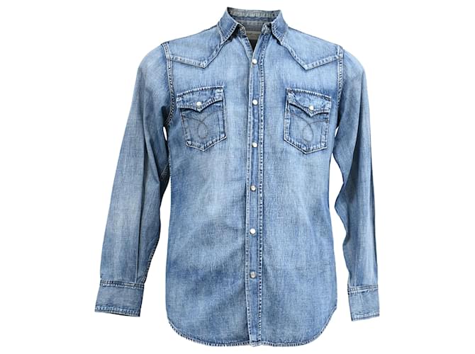 Camicia con bottoni Saint Laurent in denim di cotone blu Blu chiaro