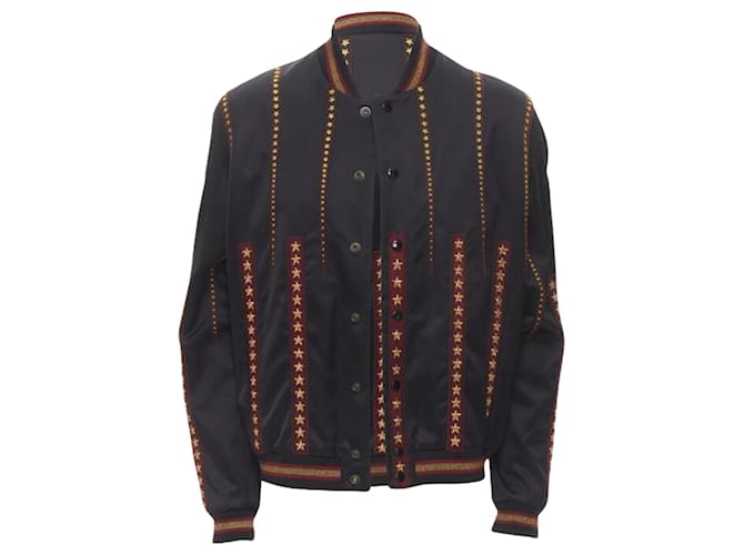 Giacca bomber in satin stella Teddy Saint Laurent Nero