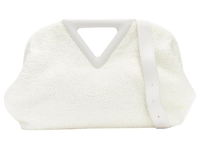 Borsa a spalla in pelle di rafia bouclé in spugna Point Triangle di Bottega Veneta Bianco
