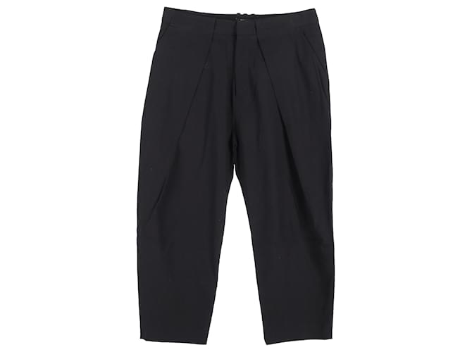 Pantaloni cropped dritti drappeggiati Balmain in lana nera Nero