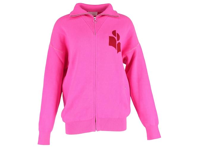 Maglione con zip in cotone rosa con intarsia di Isabel Marant