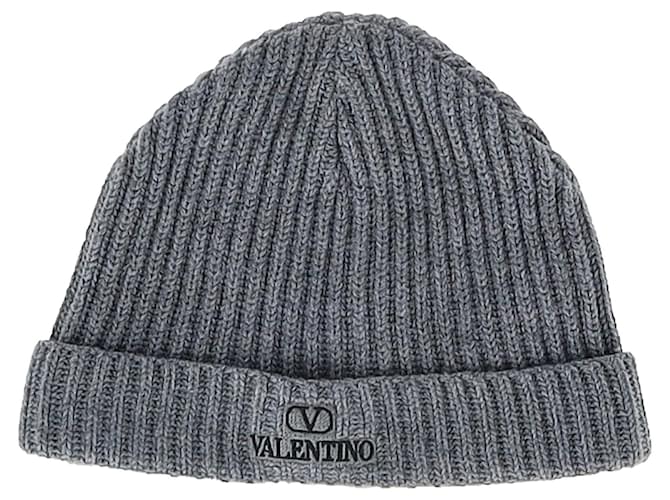 Berretto in lana grigia con logo Valentino Garavani Grigio