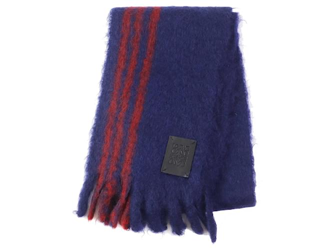 Sciarpa in mohair, lana e patch in pelle Loewe Blu