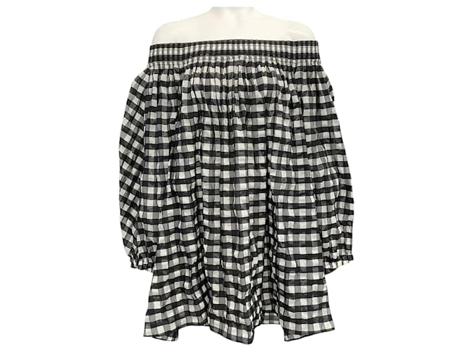 Alaïa Abito a scacchi bianco e nero con spalle scoperte Alaia