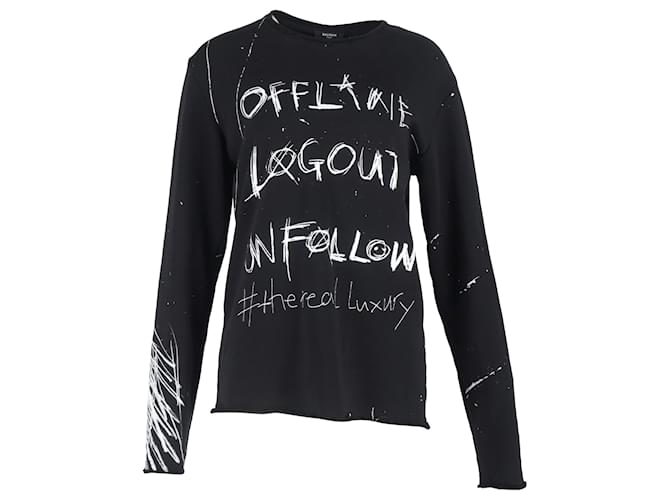T-shirt a maniche lunghe con stampa grafica Balmain in cotone nero