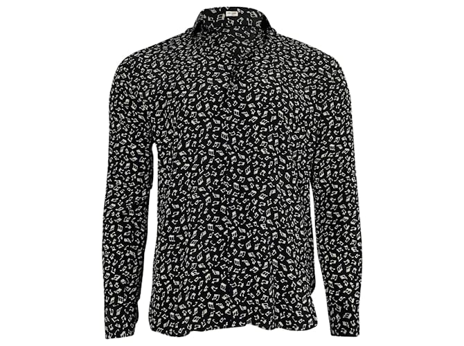 Camicia a maniche lunghe stampata Saint Laurent in seta nera Nero