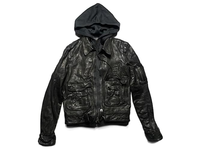 Neil Barrett Giacca di pelle con cappuccio Nero