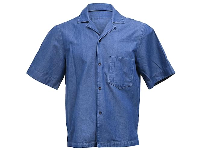 Camicia a maniche corte Acne Studios in denim blu di cotone Blu chiaro