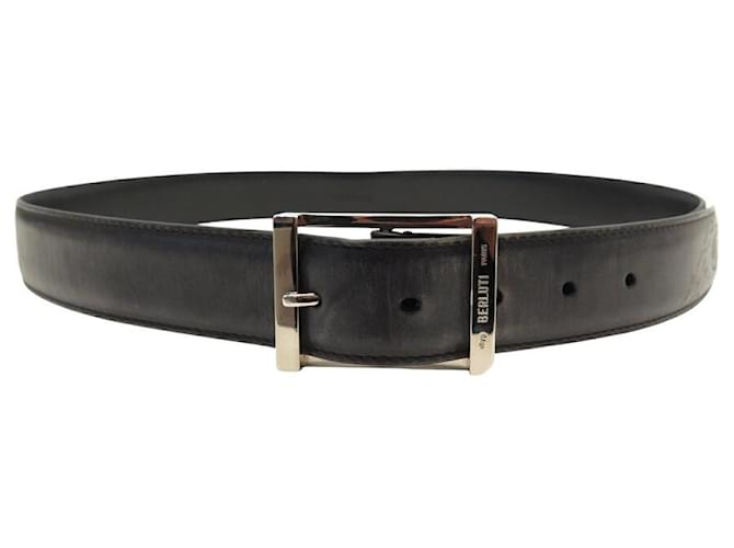 CINTURA BERLUTI CLASSICA 35MM T 95 CUOIO NERO FIBBIA IN PALADIO