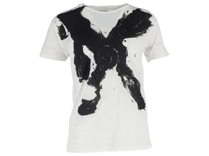 T-shirt stampata Saint Laurent x Bruce Connor in cotone bianco Crudo