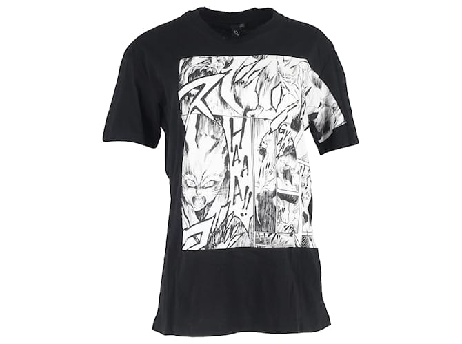 T-shirt in cotone nero con stampa manga Alexander Mcqueen