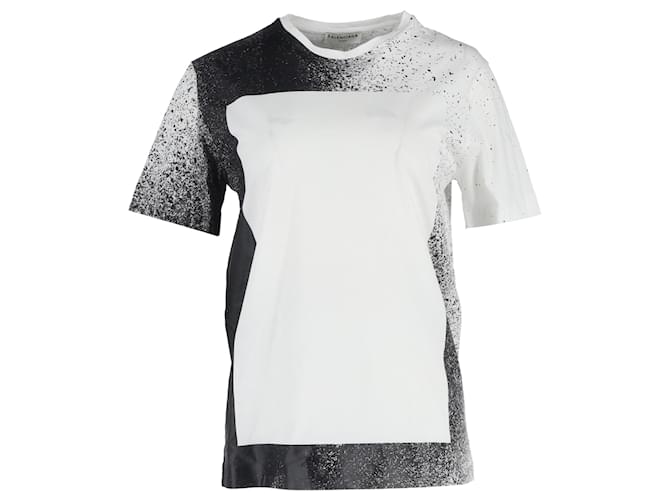 T-shirt a manica corta effetto splash Balenciaga in cotone nero e bianco Crudo