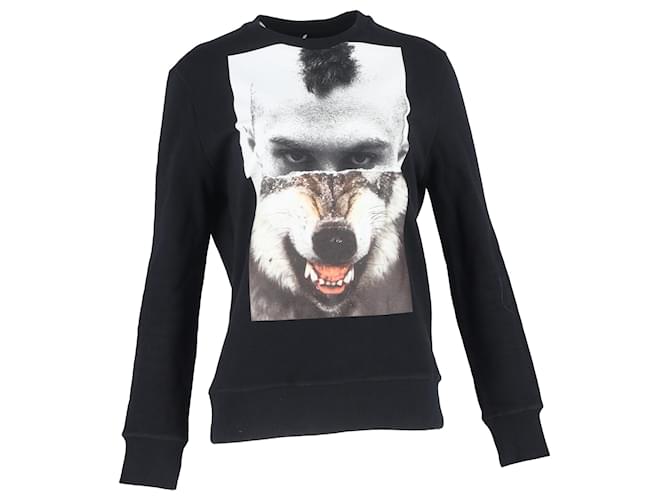 Maglione in cotone nero con stampa di lupo Mohawk di Neil Barrett