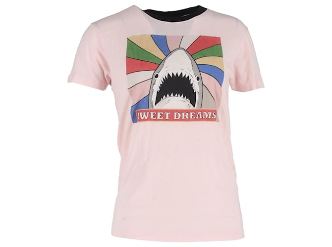 Saint Laurent T-shirt in cotone rosa con stampa di squalo Saint Lauren Marrone