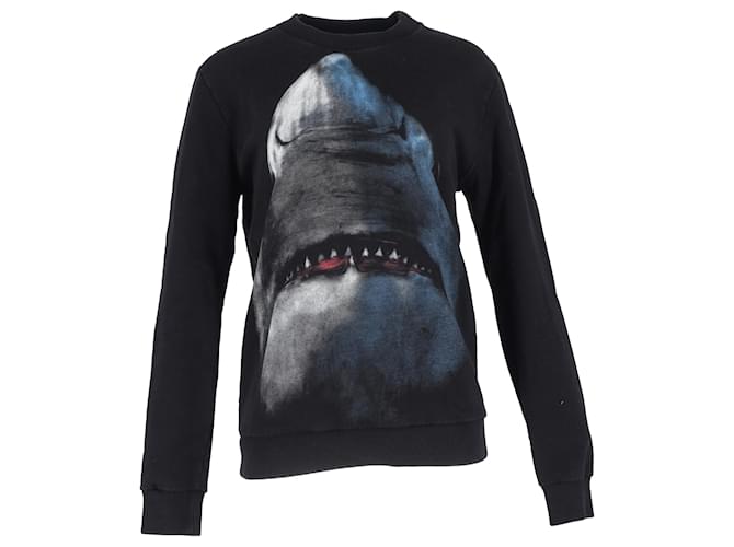 Maglione girocollo in cotone nero con stampa squalo Givenchy Grigio