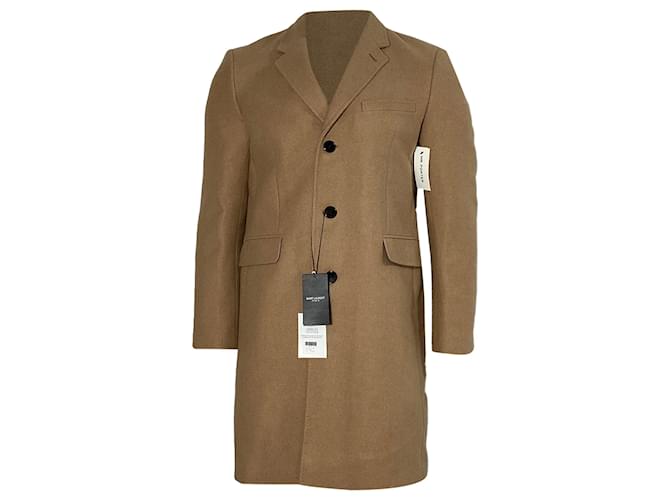 Cappotto Chesterfield Slim Fit in lana beige di Saint Laurent Marrone Rosso