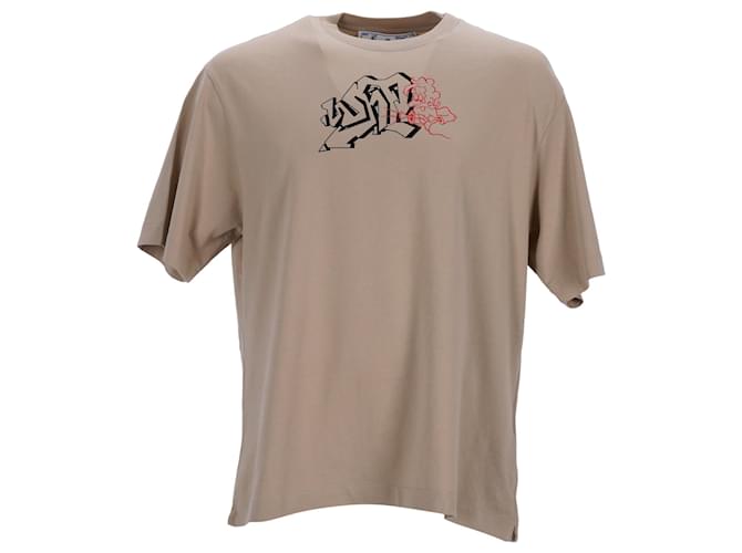 Off White T-shirt in cotone beige con logo frecce graffiti Off-White