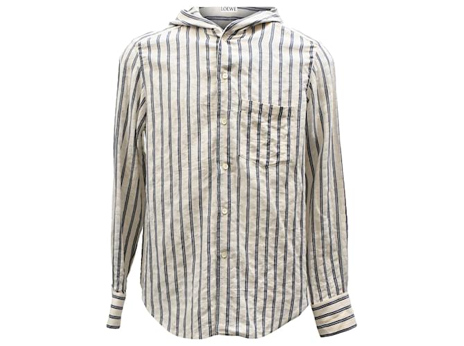 Maglietta con cappuccio a righe Loewe Anagram in cotone bianco e blu