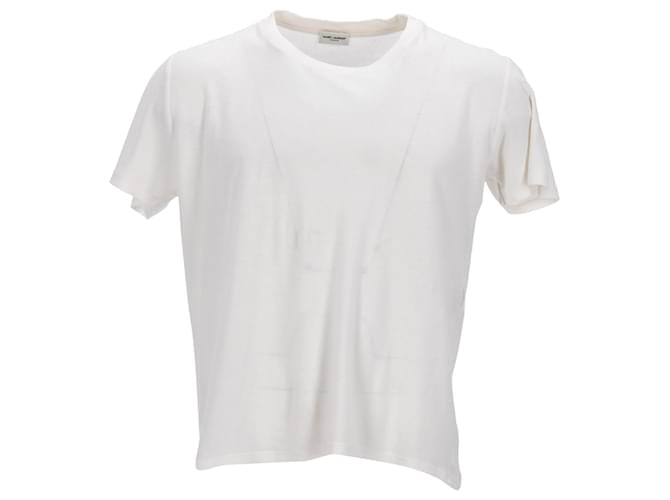 T-shirt in jersey bianco in cotone con logo ricamato sul retro Saint Laurent 1971
