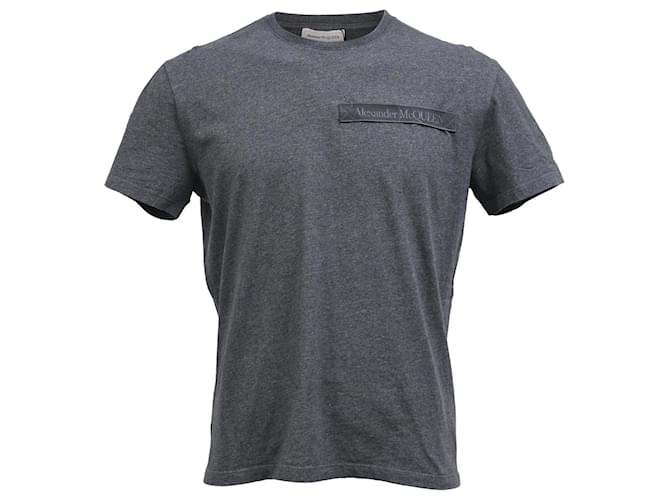T-shirt in cotone grigio con nastro logo Alexander McQueen