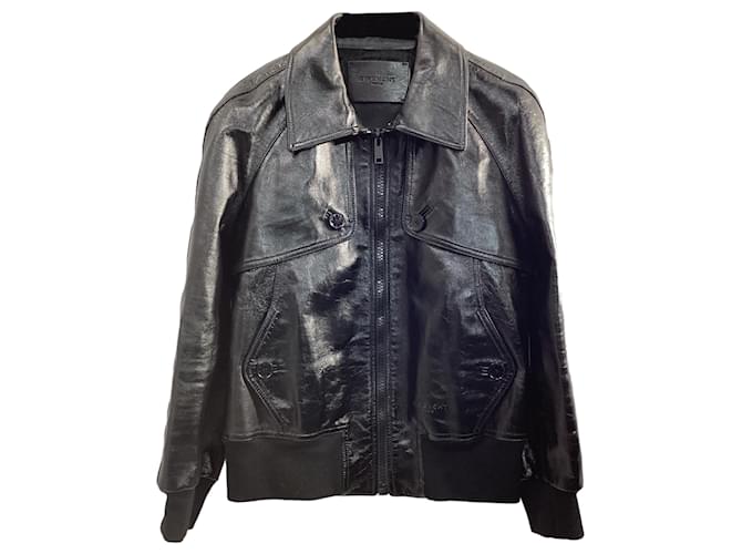 Giacca bomber con zip Givenchy in pelle di vitello nera Nero