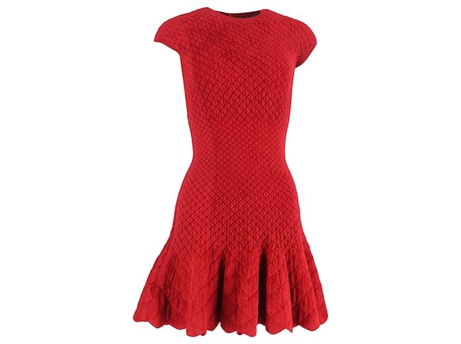 Abito mini in lana rossa trapuntato Fit & Flair di Alexander McQueen Rosso